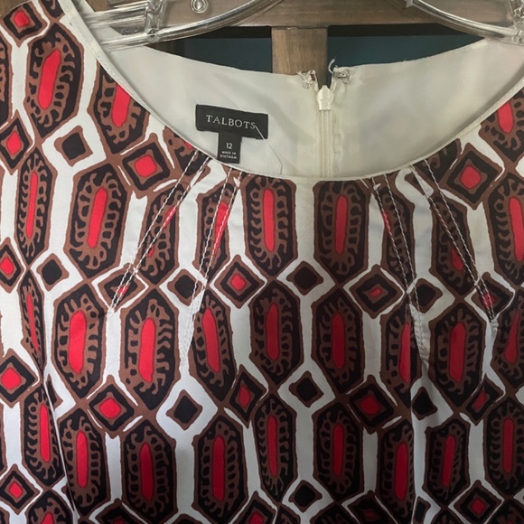 Talbots red/white/tan cotton shift dress, NWOT, US 12, mint. - Picture 3 of 6